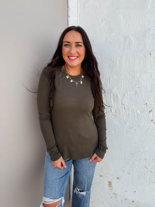 Lea Long Sleeve Top-Olive