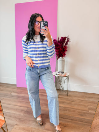 Kayla Striped Cardigan-Blue
