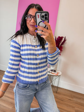 Kayla Striped Cardigan-Blue