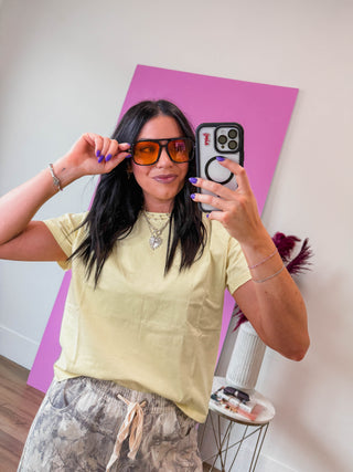 Natalie Oversized Aviator Sunglasses-Black Frame/Amber Lens