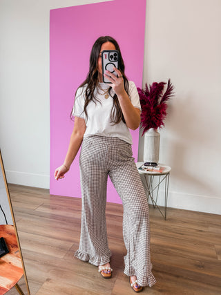Remi Gingham Pants-Brown