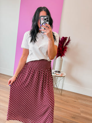 Kyla Polka Dot Midi Skirt-Red Bean