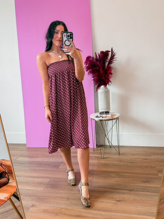 Kyla Polka Dot Midi Skirt-Red Bean