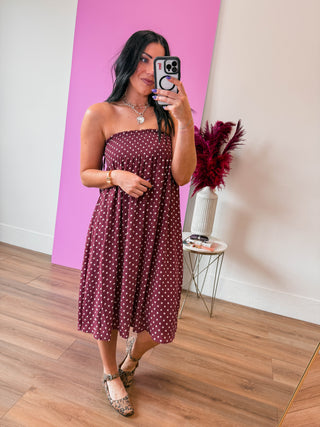 Kyla Polka Dot Midi Skirt-Red Bean