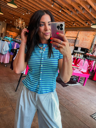 Annika Striped Top-Mint/Blue