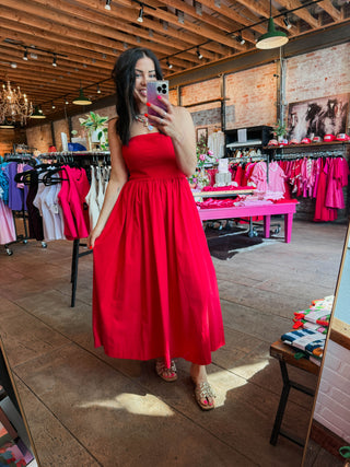 Having A Moment Midi Dress-Red