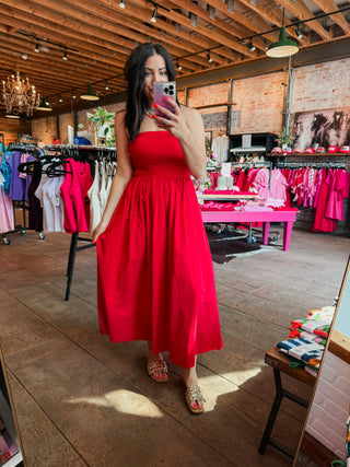 Having A Moment Midi Dress-Red