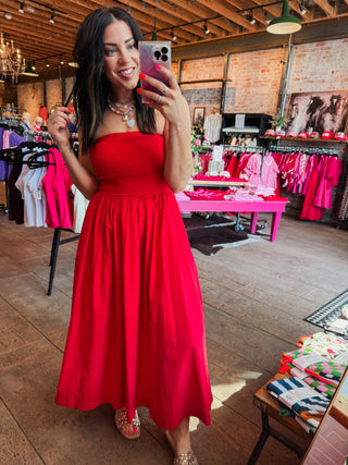 Having A Moment Midi Dress-Red