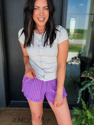 Bianca Button Down Tee-Heather Grey