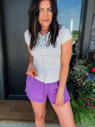 Bianca Button Down Tee-Heather Grey