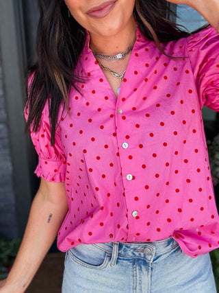 Chelsie Polka Dot Top-Pink
