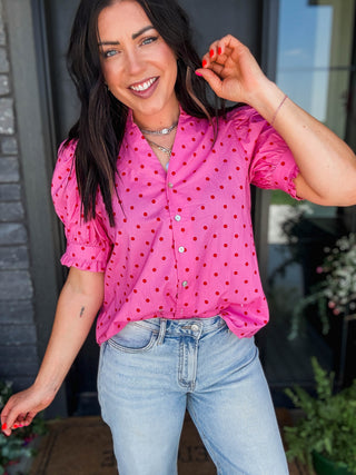 Chelsie Polka Dot Top-Pink