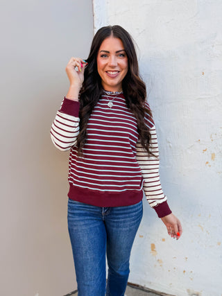 Liam Striped Pullover-Plum