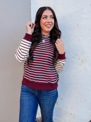 Liam Striped Pullover-Plum