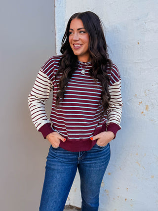 Liam Striped Pullover-Plum