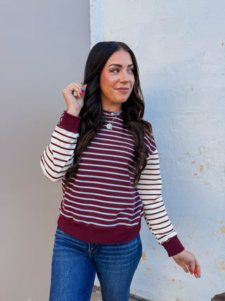 Liam Striped Pullover-Plum