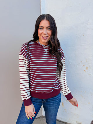Liam Striped Pullover-Plum