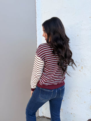 Liam Striped Pullover-Plum