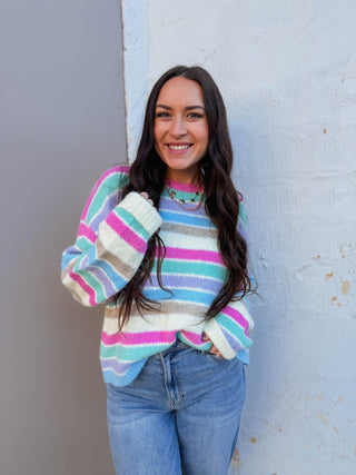 Kollins Striped Sweater-Pink Mix