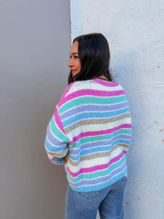 Kollins Striped Sweater-Pink Mix