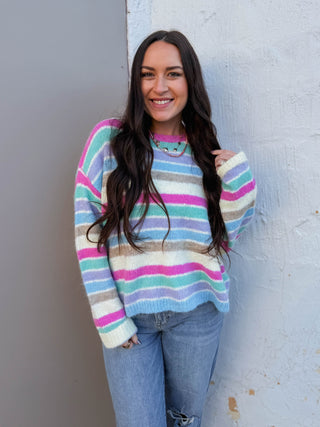 Kollins Striped Sweater-Pink Mix