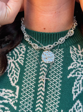 Layered Silver Chain With Hammered Coin Necklace