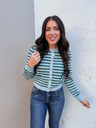 Eva Striped Cardigan-Blue/Green