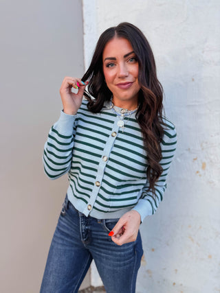 Eva Striped Cardigan-Blue/Green