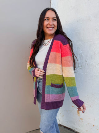 Allison Color Block Cardigan-Plum/Orange