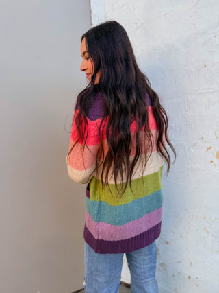 Allison Color Block Cardigan-Plum/Orange