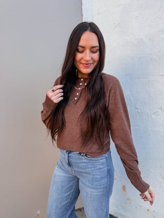 Abbey Henley Sweater-Dark Mocha