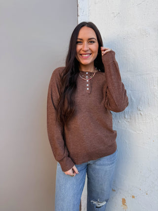Abbey Henley Sweater-Dark Mocha