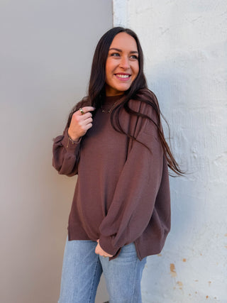 Elsie Mock Neck Top-Brown