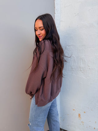 Elsie Mock Neck Top-Brown