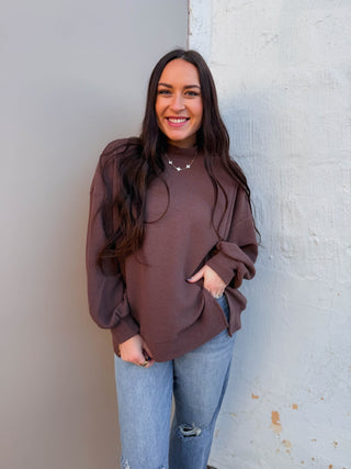 Elsie Mock Neck Top-Brown