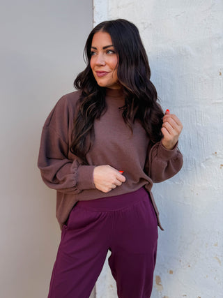 Elsie Mock Neck Top-Brown