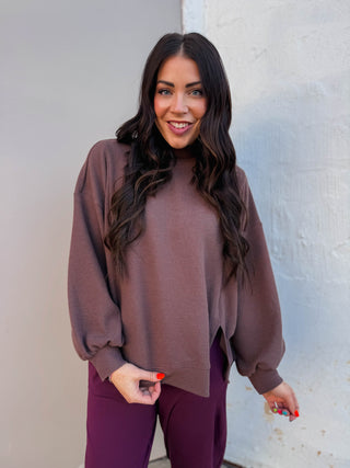 Elsie Mock Neck Top-Brown