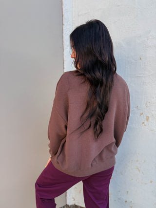 Elsie Mock Neck Top-Brown