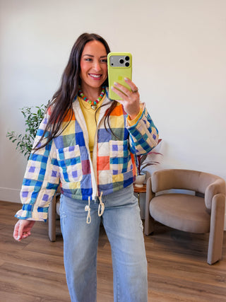 Prism Plaid Jacket-Blue Mix