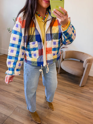 Prism Plaid Jacket-Blue Mix
