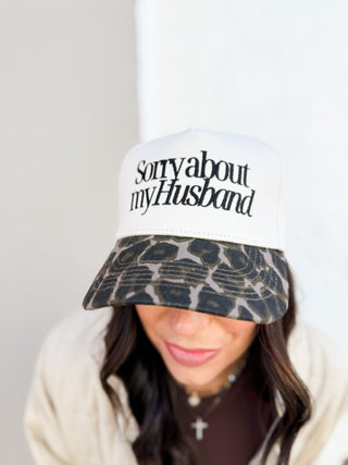 Sorry About My Husband Trucker Hat-Leopard