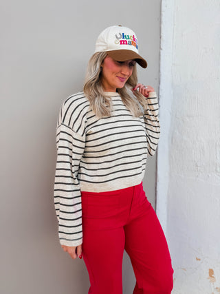 Graham Striped Sweater-Oatmeal/Charcoal