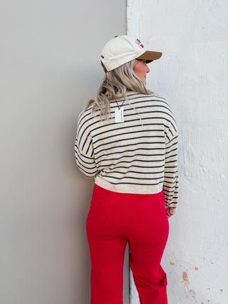 Graham Striped Sweater-Oatmeal/Charcoal