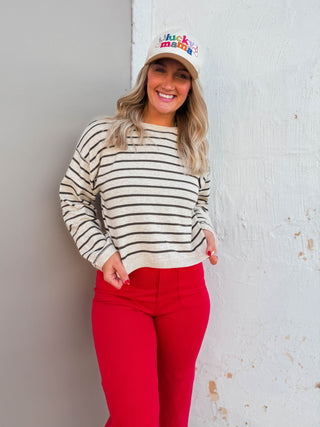 Graham Striped Sweater-Oatmeal/Charcoal