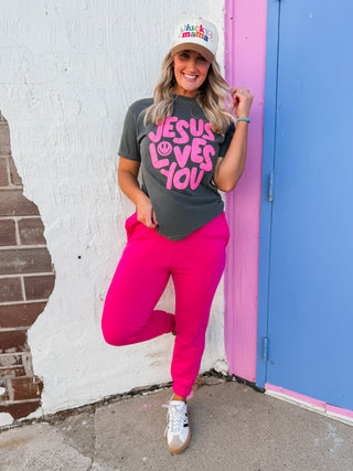 Smiley Jesus Loves You Puff Tee