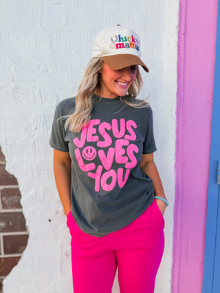 Smiley Jesus Loves You Puff Tee