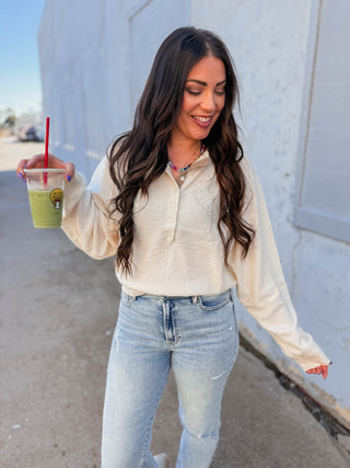 Liliana Henley Sweater-Cream