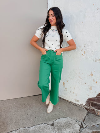 Karter Wide Leg Pants-Green