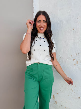 Kali Polka Dot Knit Top-White