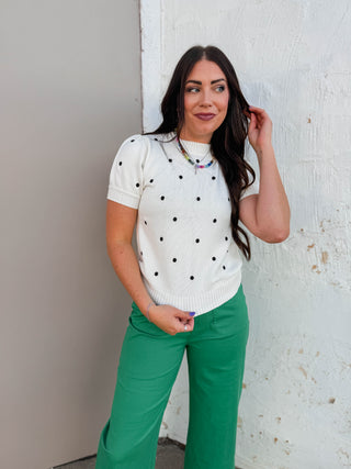 Kali Polka Dot Knit Top-White